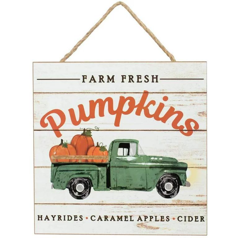 Farm Fresh Pumpkins Wood Sign - 10" x 10", Vintage Kitchen Sign, Green Pickup Truck, Wooden Pumpk... | Walmart (US)