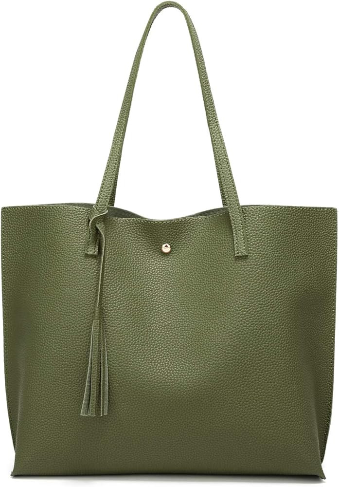 Women's Soft Faux Leather Tote Shoulder Bag from Dreubea, Big Capacity Tassel Handbag | Amazon (US)
