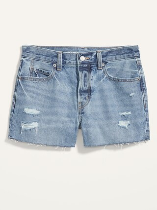 High-Waisted Button-Fly Slouchy Straight Distressed Cut-Off Jean Shorts -- 3-inch inseam | Old Navy (US)