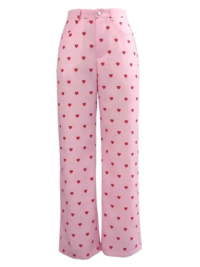 Y2k Heart Print Wide Leg Pants High Waist Button Pants For - Temu | Temu Affiliate Program