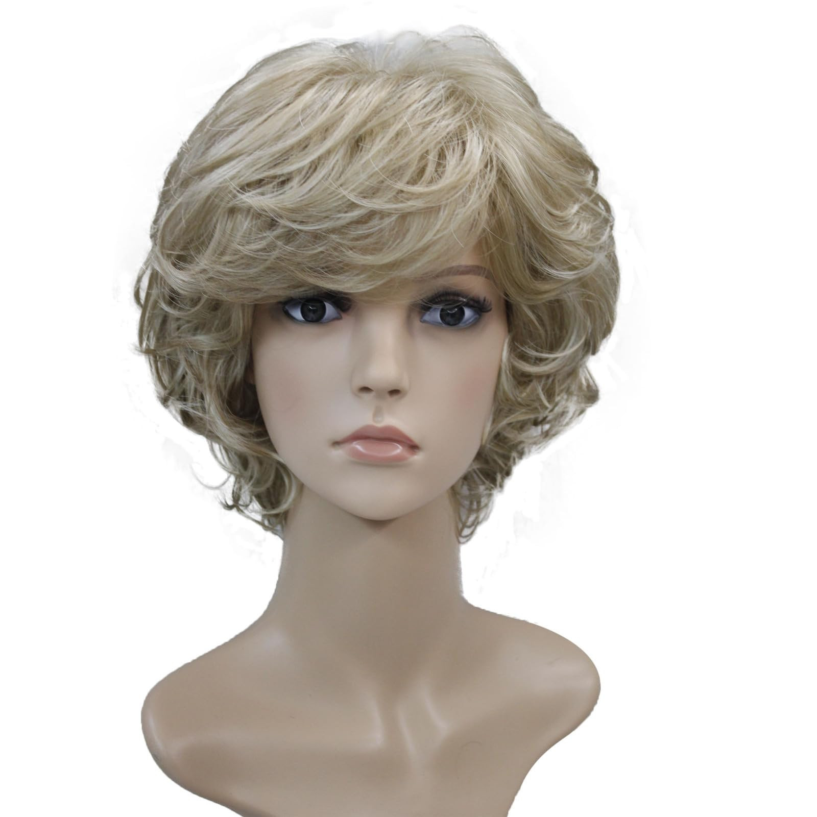 Wiginway Short Layered Shaggy Wavy Wigs Full Synthetic Capless Wigs White Women Blonde with Highl... | Amazon (US)