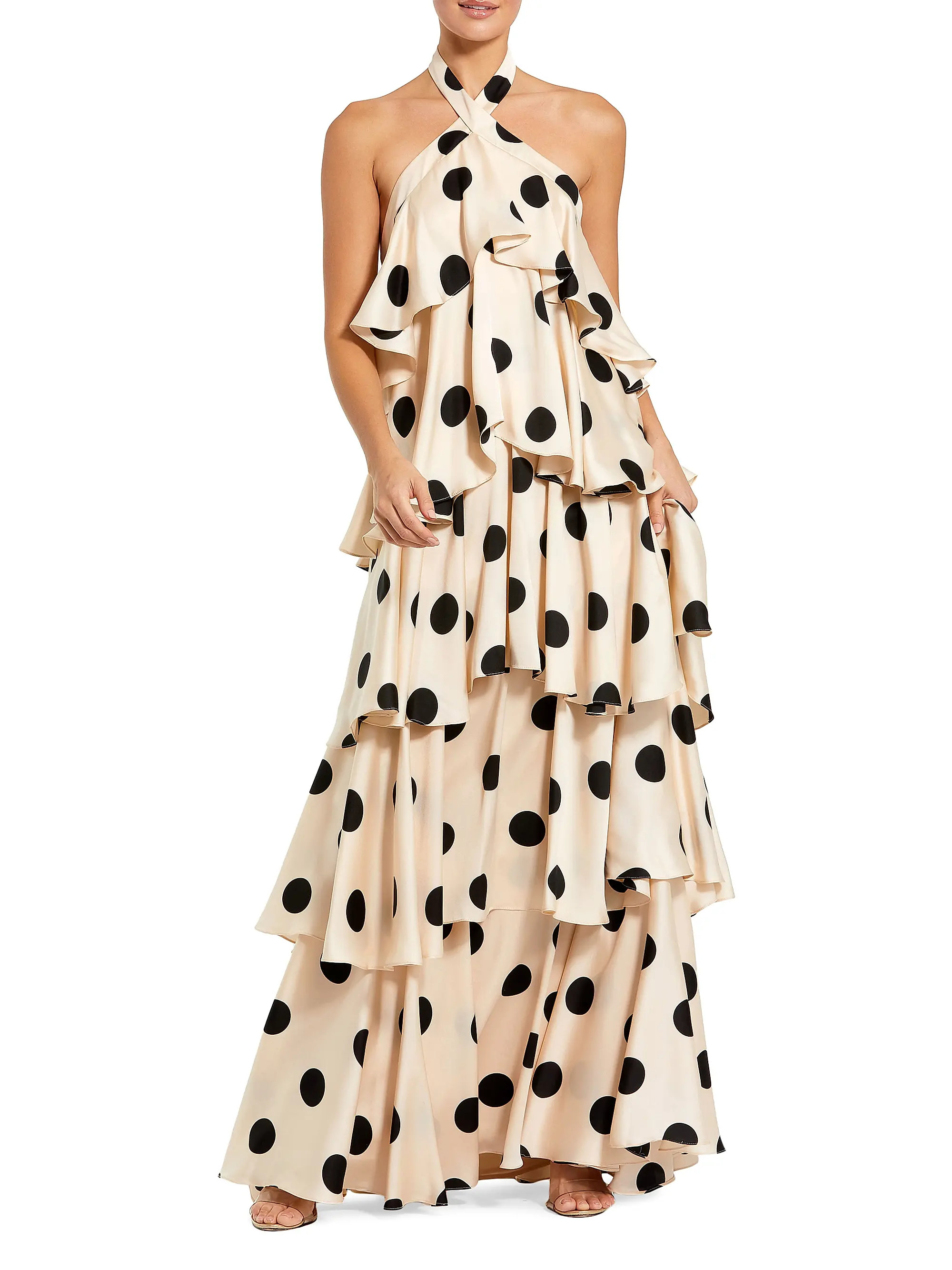 Ieena Polka Dot Charmeuse Halterneck Gown | Saks Fifth Avenue
