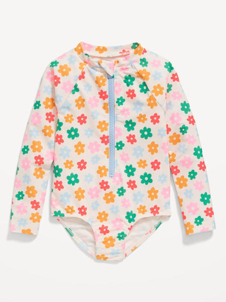 Printed Zip-Front Rashguard One-Piece Swimsuit for Toddler Girls | Old Navy (US)