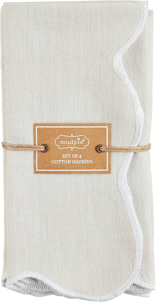 Mud Pie Scalloped Napkin Set, White, 18" x 18" | Amazon (US)