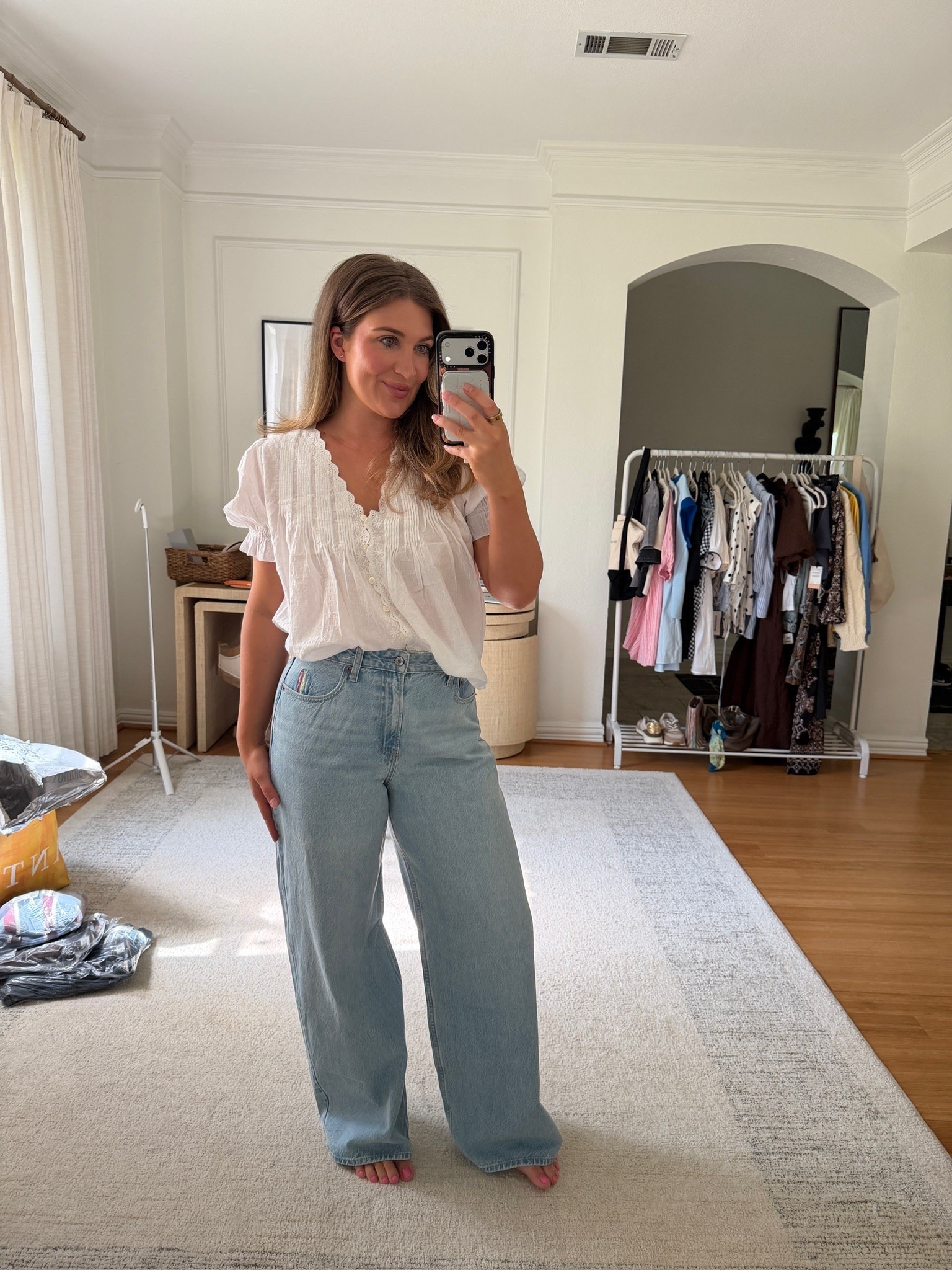 The easiest everyday OOTD 🤍 Abercrombie denim + a classic white blouse is one of those combos I’ll wear on repeat heading into fall!

abercrombie, abercrombie denim, abercrombie jeans, abercrombie outfit, abercrombie finds, casual outfit, everyday outfit, mom outfit, fall outfit, transitional outfit, white blouse, denim outfit, fall fashion 2026

#LTKSeasonal #LTKootd