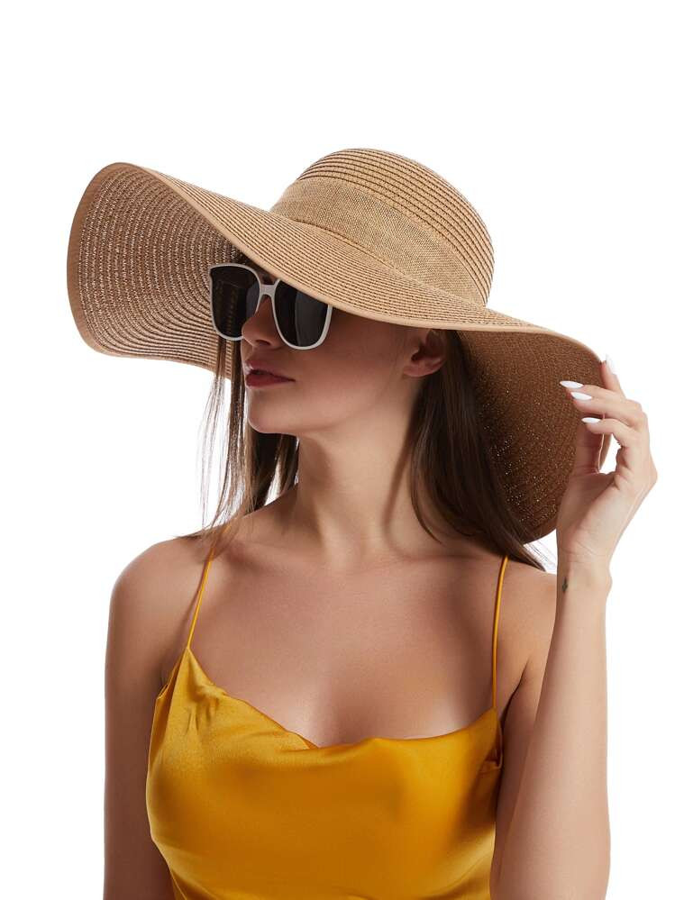 Women's Big Brim Sun Hat Floppy Foldable Bowknot Straw Hat Summer Beach Hat | SHEIN