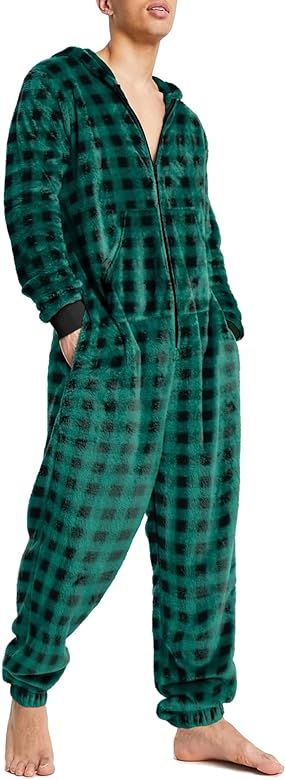 Ekouaer Men One Piece Pajama Christmas Fleece Onesie Pajama Zipper Jumpsuit with Pockets S-XXL | Amazon (US)