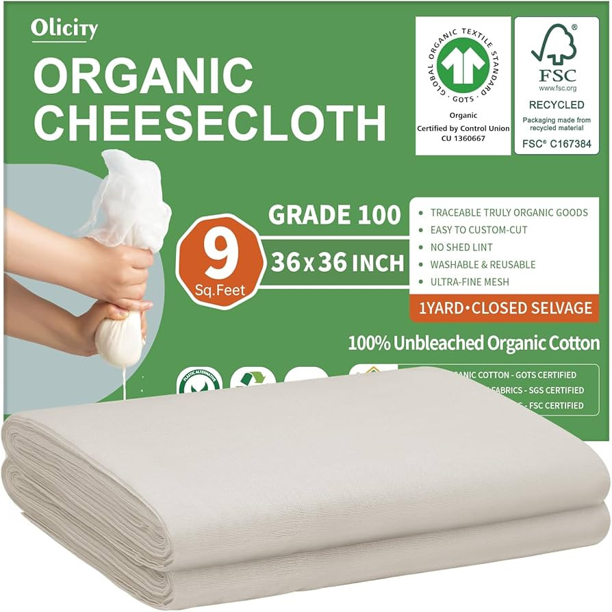 Organic Cheese Cloths, GOTS Certified, Grade 100, 36x36Inch, Reusable Cheese Cloth with Closed Ed... | Amazon (US)
