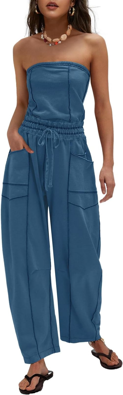 LAMISSCHE Womens Casual Strapless Jumpsuits off the Shoulder Summer Rompers Sleeveless One Piece ... | Amazon (US)