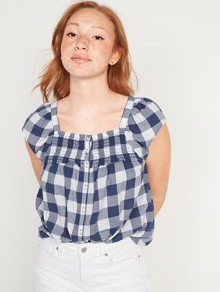 Flutter-Sleeve Gingham Smocked Swing Blouse for Women | Old Navy (US)