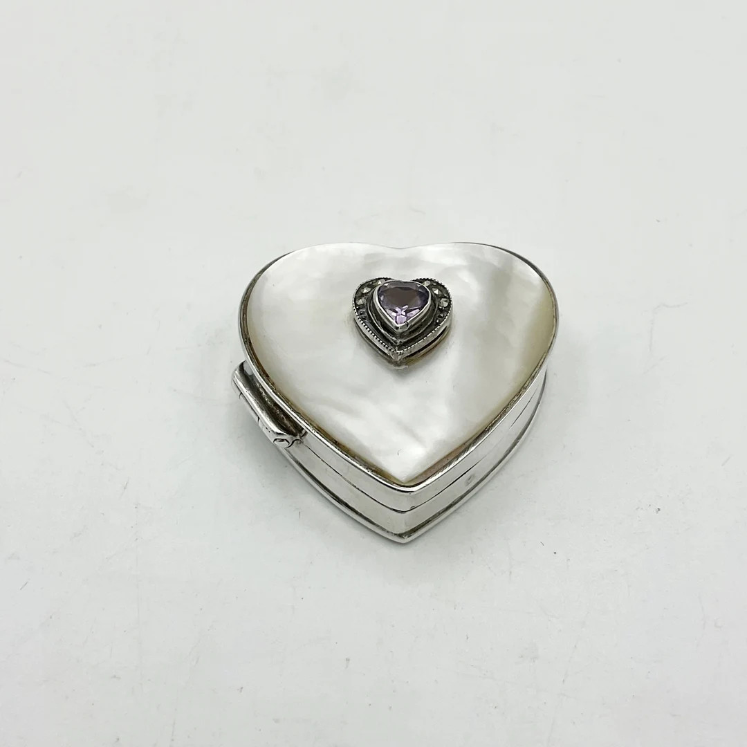 Sterling Silver Pill Box, Mother Of Pearl, Vintage Pill Case, Gemstone Gift, Heart Shaped Box | Etsy (US)