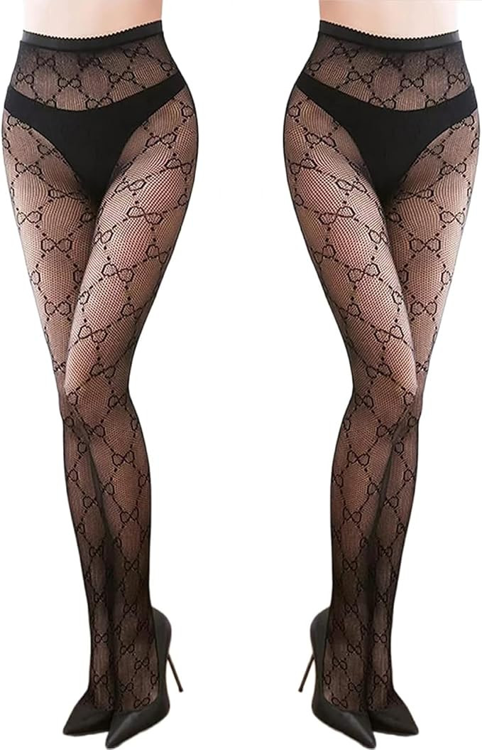 Women's Patterened Fishnet Tights, 2pcs High Waist Floral Fishnet Stocking for Halloween | Amazon (US)