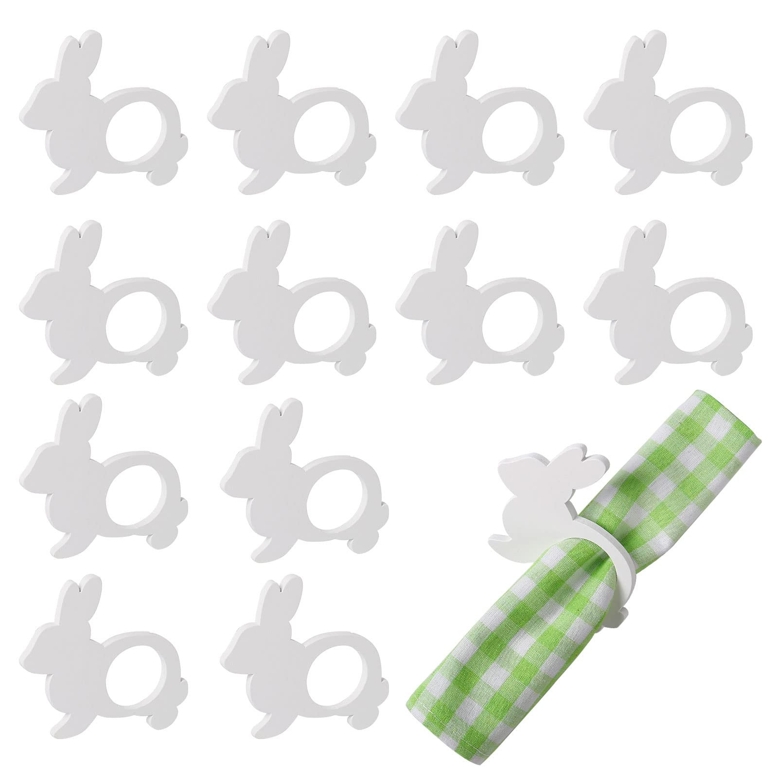 Easter Bunny Ear Napkin Rings Set of 12, White Wooden Bunny Rabbit Napkin Ring Holders Cute Bunny... | Amazon (US)