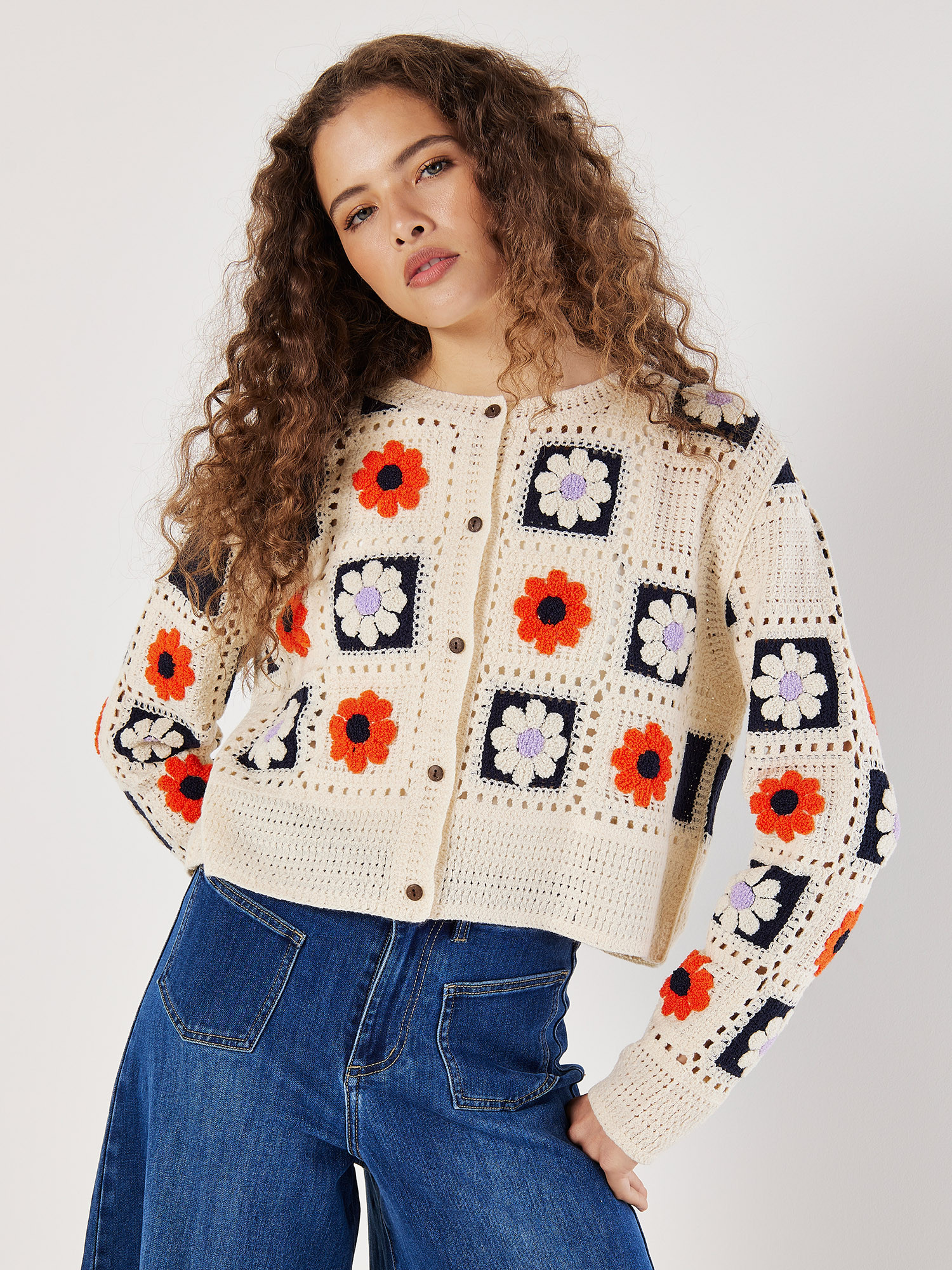 Patchwork Daisy Crochet Cardigan | Apricot Clothing | Apricot (UK)