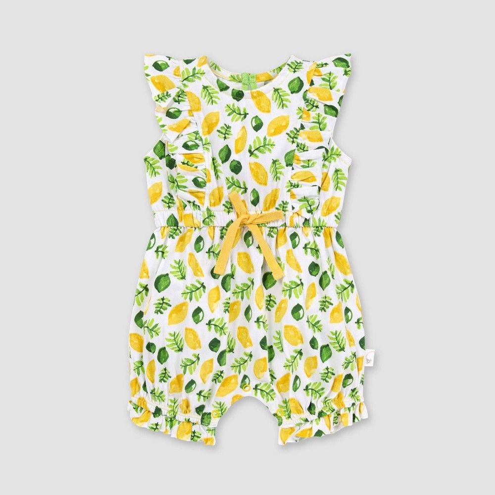 Burt's Bees Baby Baby Girls' Organic Cotton Lemon and Lime Bubble Romper - White 12M, Yellow | Target