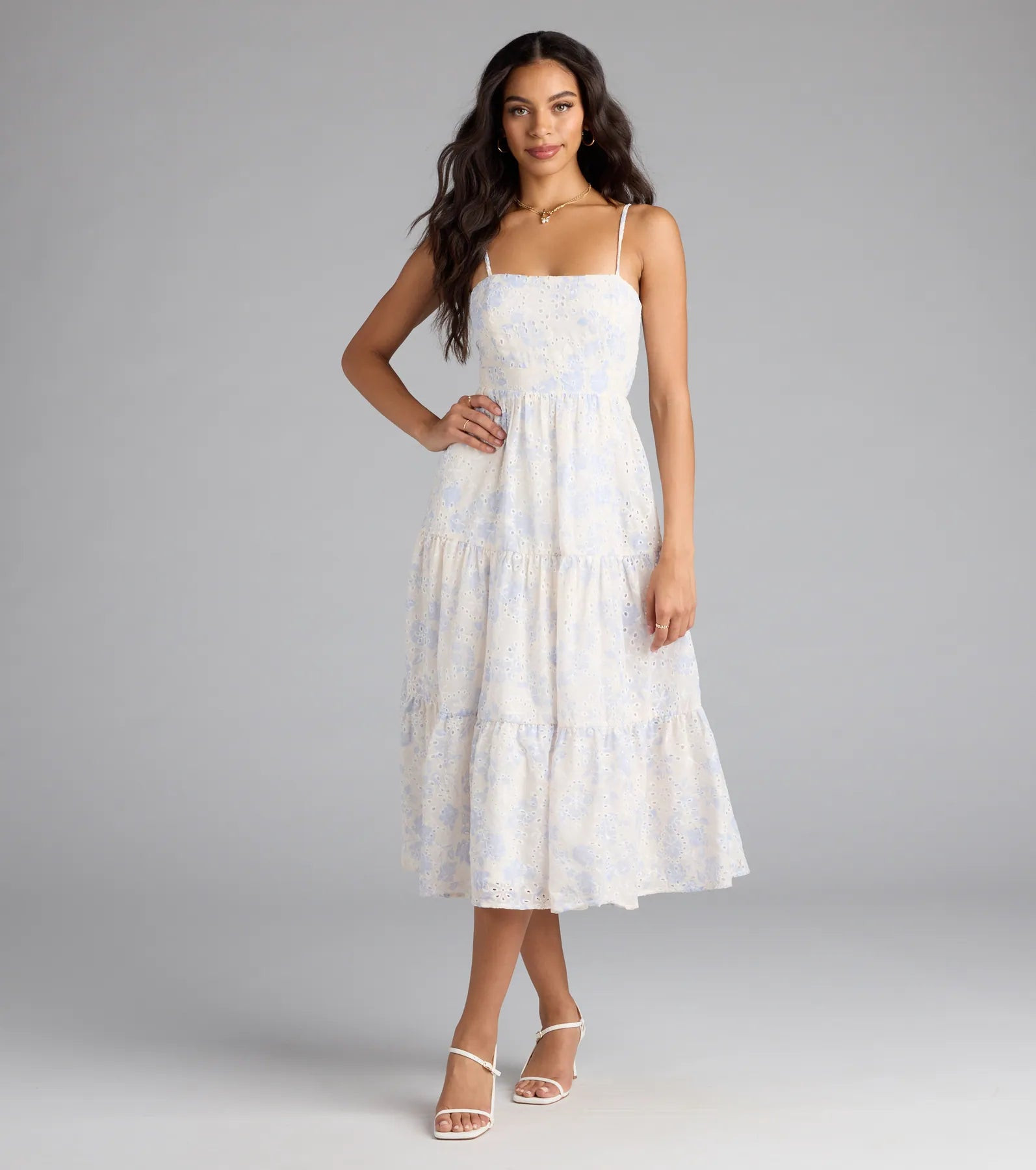 My Cute Side Tie-Back Floral Eyelet Midi Dress | Windsor Stores