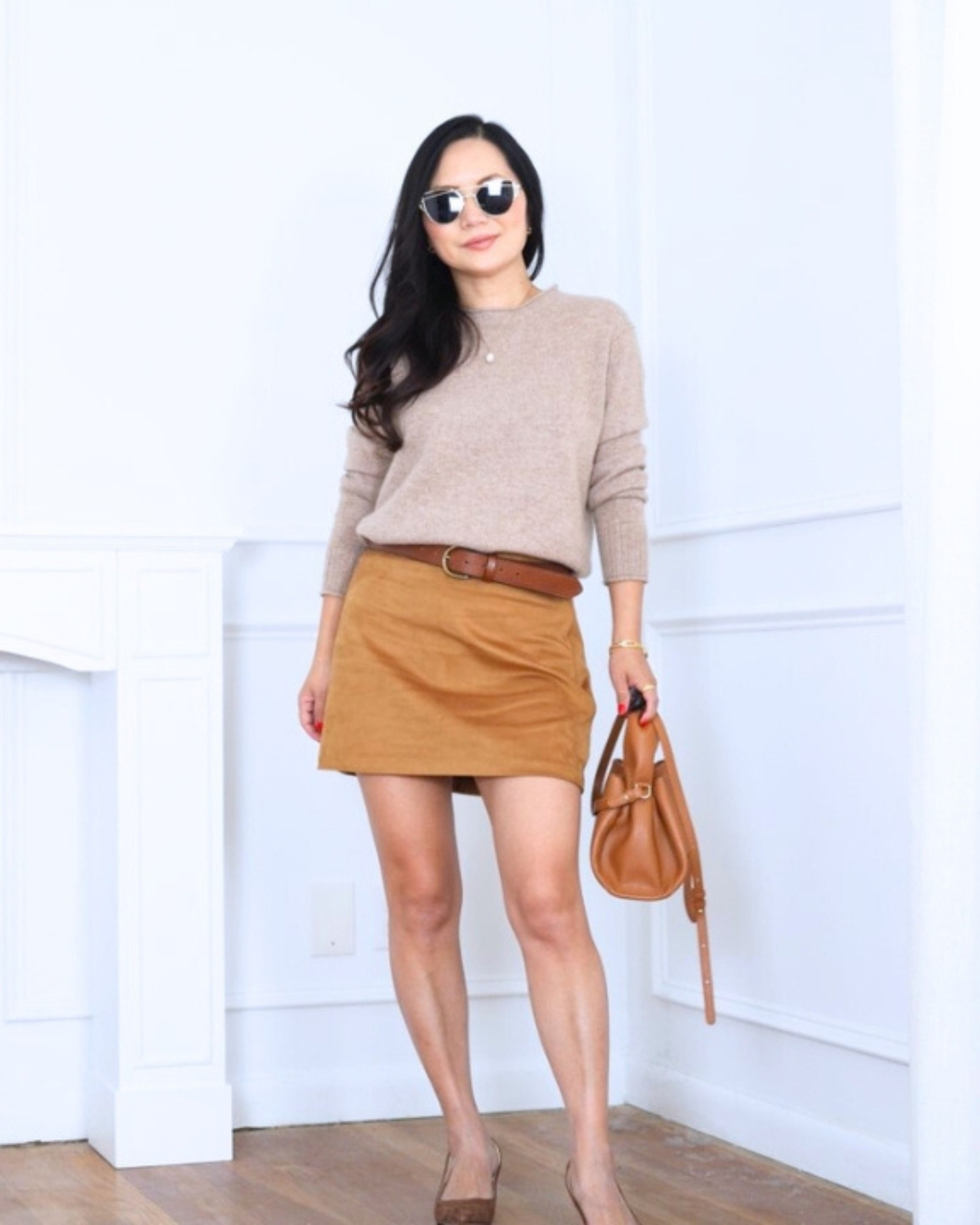 I paired my Quince cashmere sweater with a suede mini skirt from Abercrombie—soft textures meet structured chic. Finished it off with my Quince bag for a cozy yet polished look. I’m 5’2, wearing size XS.

#LTKStyleTip #LTKPetite #LTKOver40