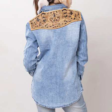 AD Genuine leather Hand tooled hand carved Women 100% cotton Denim shirt jacket dress ladies girl | Walmart (US)