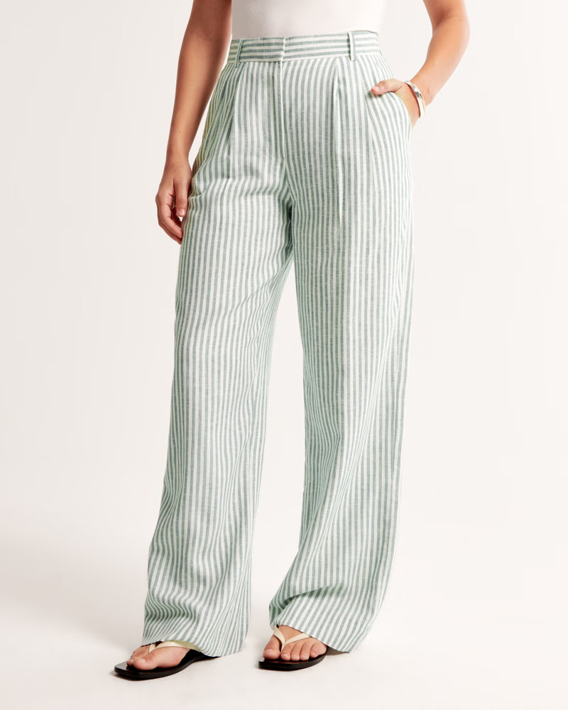 Women's Curve Love A&F Sloane Tailored Linen-Blend Pant | Women's | Abercrombie.com | Abercrombie & Fitch (US)
