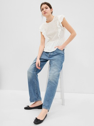 100% Organic Cotton Vintage Lace Flutter Sleeve Peplum Top | Gap (US)