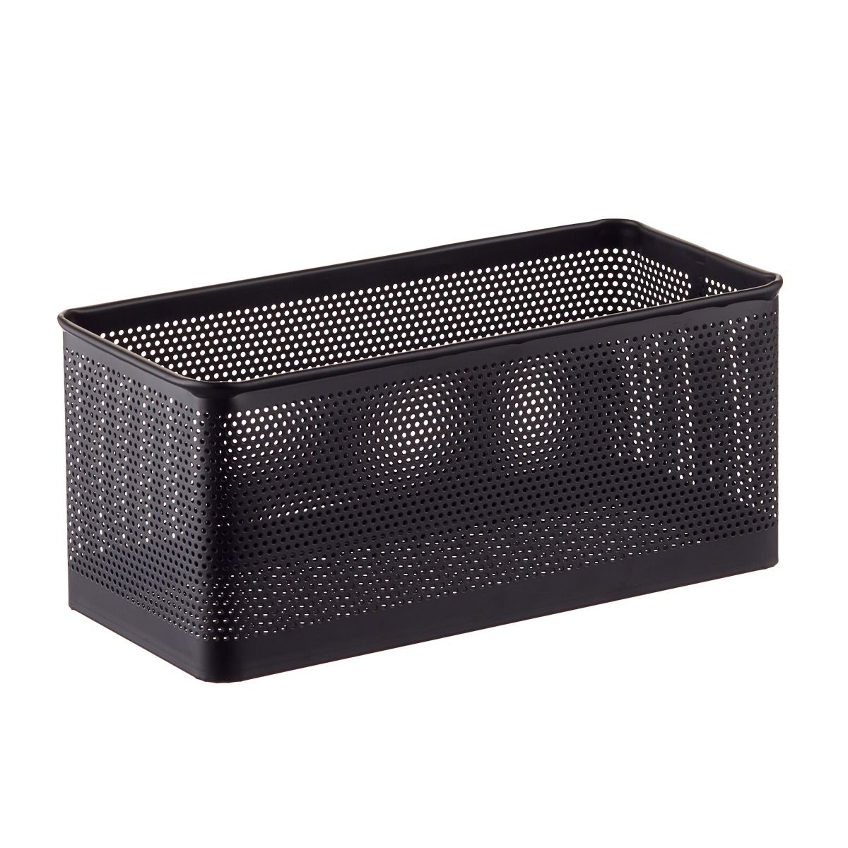 The Container Store Narrow Serena Stamped Metal Bin Black | The Container Store