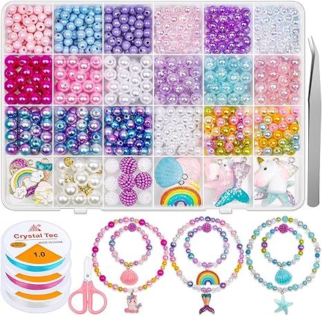Cludoo 773Pcs Mermaid Charm DIY Beads for Jewelry Making, Unicorn DIY Bracelet Making Bead Kit fo... | Amazon (US)
