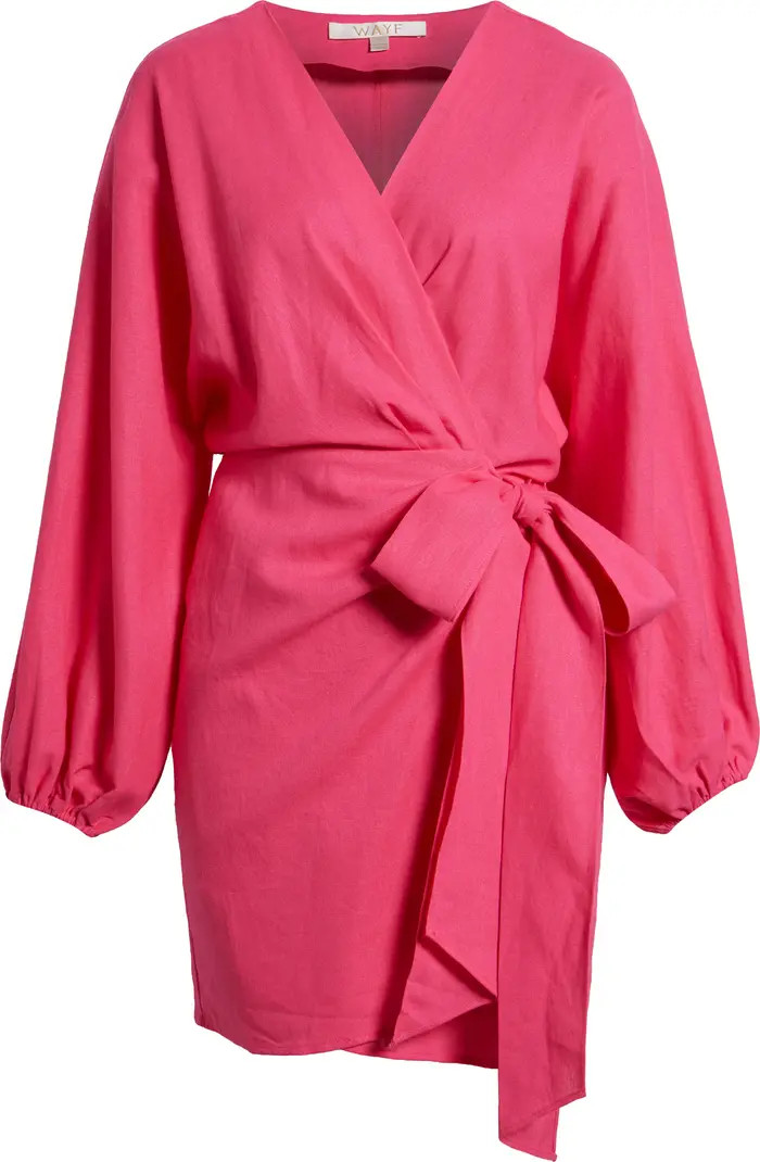 Amour Long Sleeve Linen Blend Wrap Dress | Nordstrom