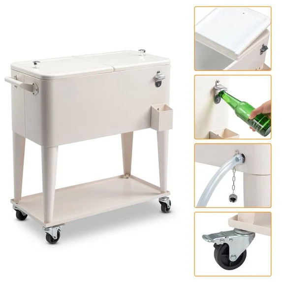 80 Quart Rolling Cooler Cart, Milk White Portable Ice Chest on Wheels with Bottle Opener and Lowe... | Walmart (US)