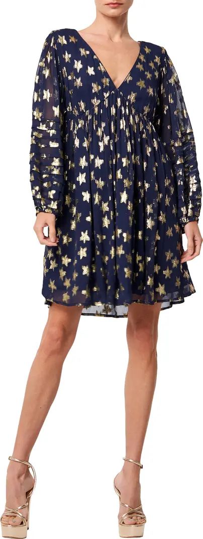 CIEBON Sallie Metallic Star Print Long Sleeve Minidress | Nordstrom | Nordstrom