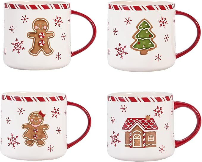 Bico Traditional Gingerbread Man Ceramic Mug Set of 4, Christmas Coffee Mugs, 19oz Holiday Cups f... | Amazon (US)