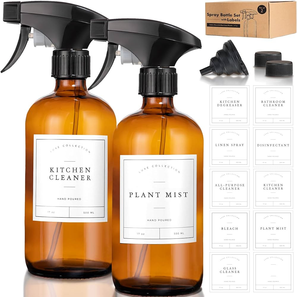 Spray Bottles For Cleaning Solutions, 16 oz Water Spray Bottle For Plants, Amber Glass Spray Bott... | Amazon (US)