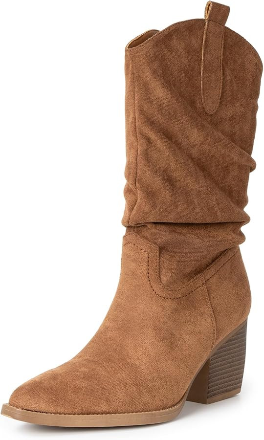Alpine Swiss Kayla Womens Western Slouch Boots Mid Calf Block Heel Cowboy Booties | Amazon (US)