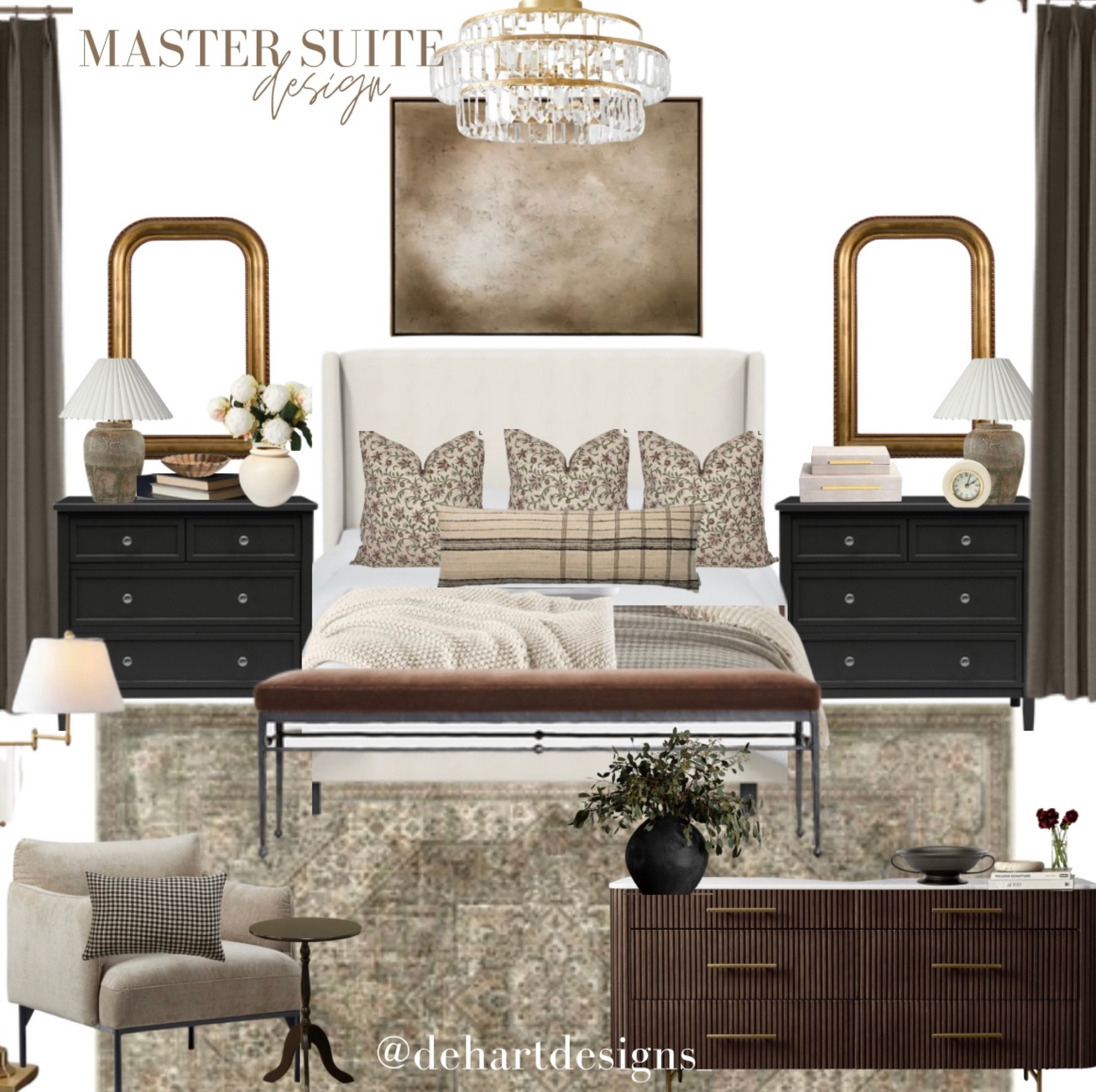 MORE LINKS! 

Moody Master Suite, Master bedroom, master bedroom design, bedroom design, bedroom interiors, dresser, nightstands, mirror, artwork, curtains, accent chair, West Elm, Joss & Maine 

#LTKhome #LTKfamily