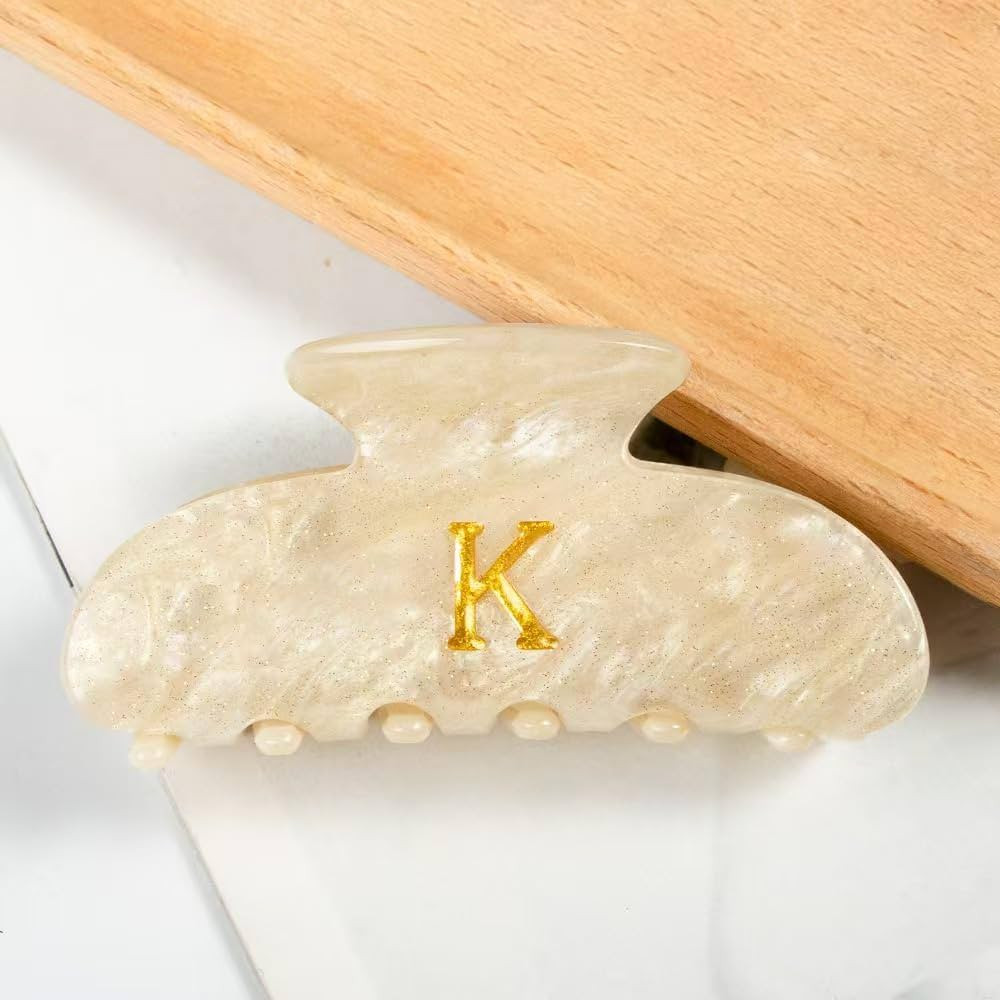 Acrylic Hair Clips Claws Initial Hair Clips Claws for Women Glitter Gold Initial Letter Pattern I... | Amazon (US)