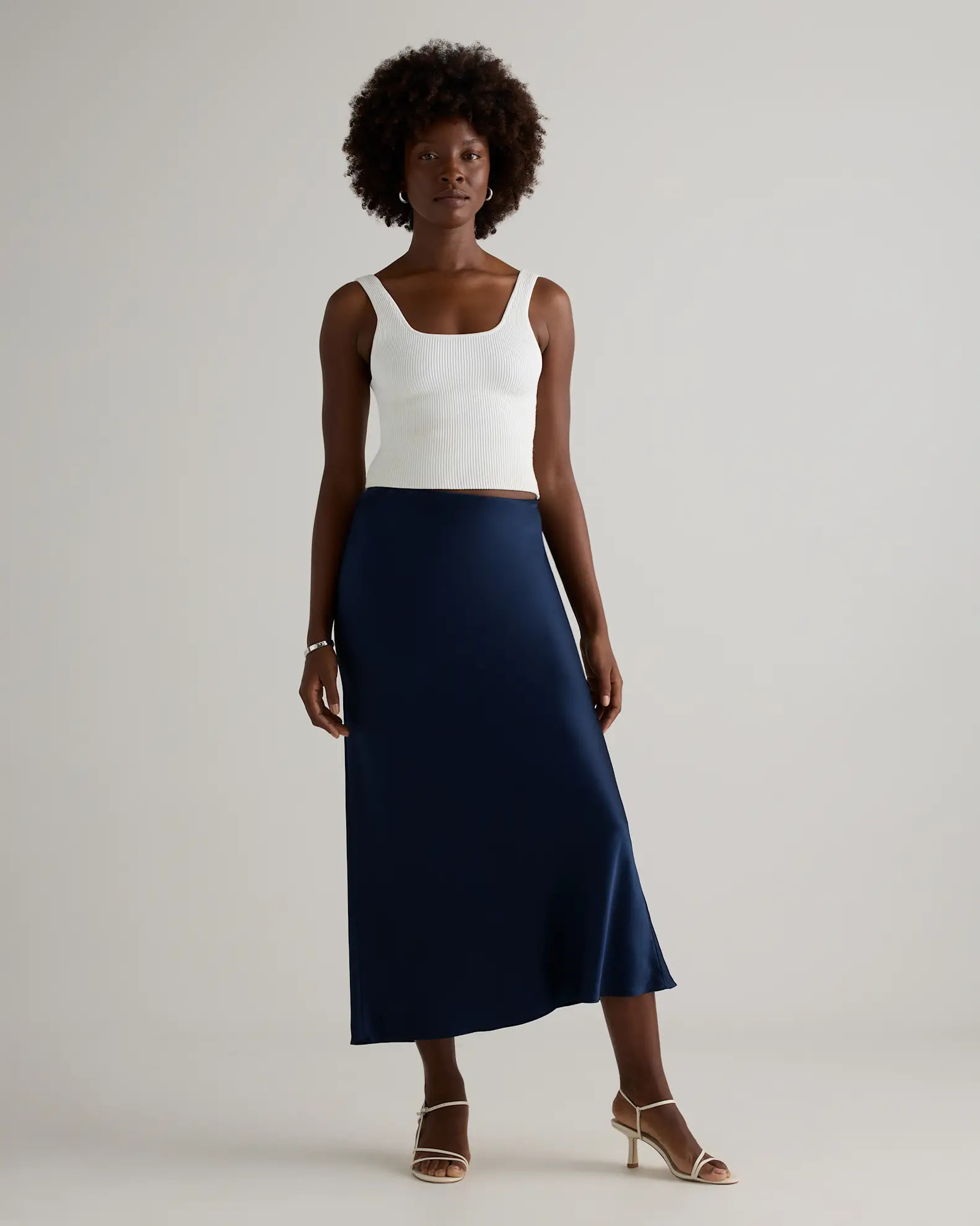 100% Washable Silk Maxi Skirt in Navy | Quince