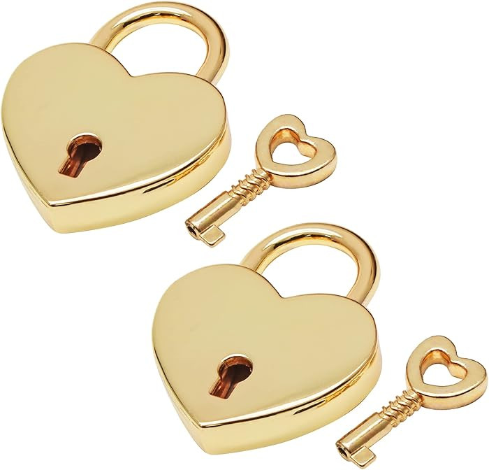 Waziaqoc 2PCS Heart Shaped Padlocks, Small Gold Padlock with Keys Metal Decorative Locks for Jewe... | Amazon (US)