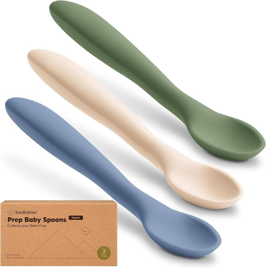 KeaBabies Silicone Baby Spoons Self Feeding 6-12 months, 3-Pack (Slate) | Amazon (US)