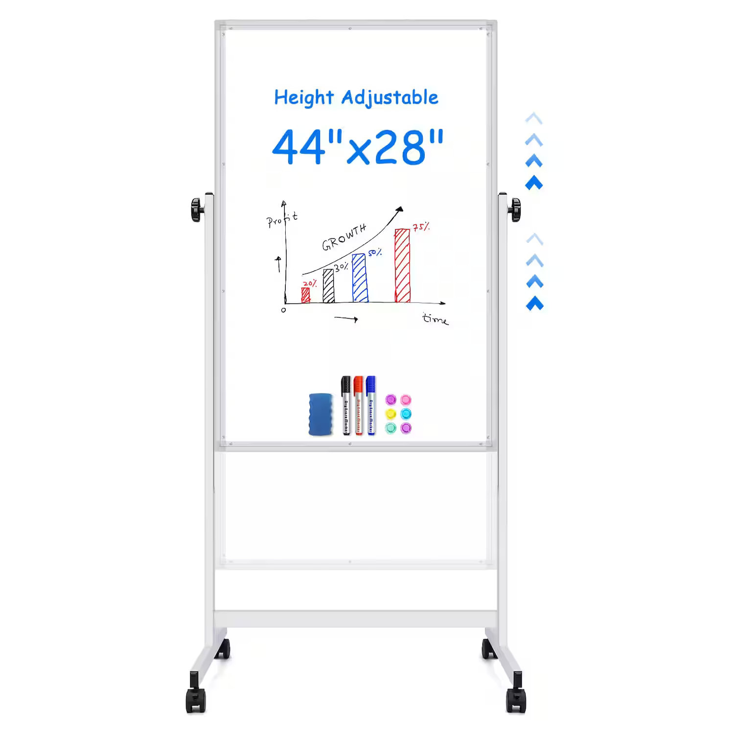 maxtek - Bulletin Boards Height Adjustable Whiteboards & Presentation Supplies on Wheels Standing Mobile Board Double-Sided - White | Best Buy U.S.