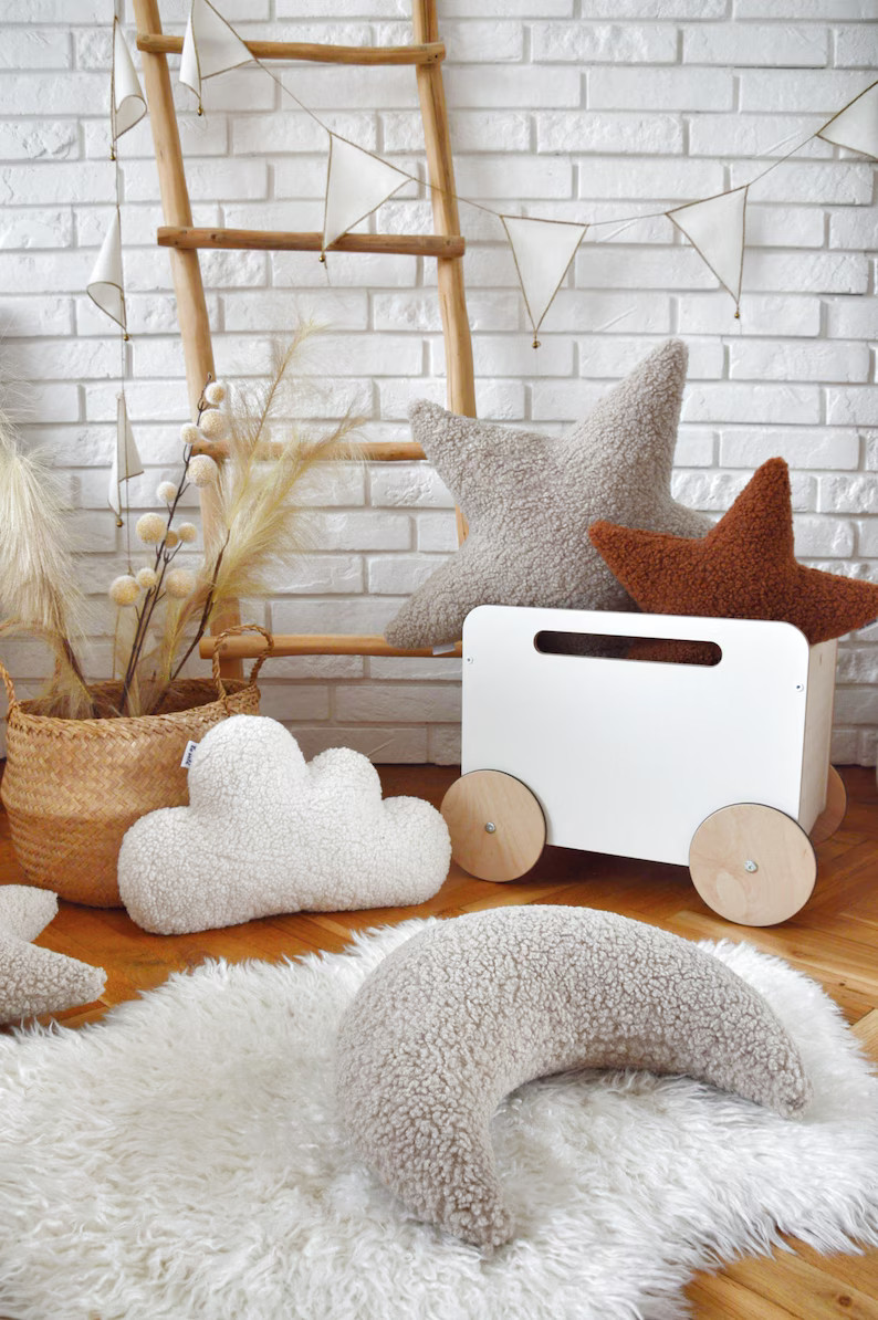 Boucle Pillow Moon, Teddy Bear, Nursery Decoration, Boho, Kinderzimmer, Babyzimmer, Neutral Decor... | Etsy (US)