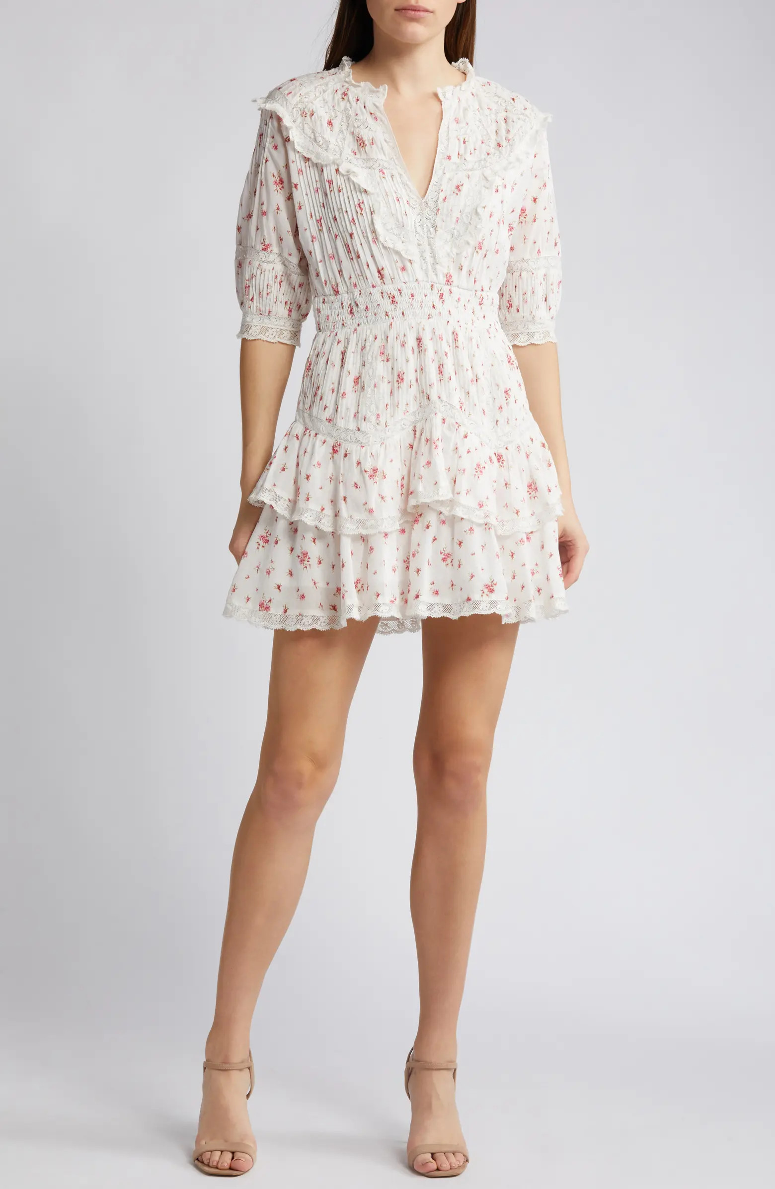 Clovis Floral Pintuck Tiered Cotton Minidress | Nordstrom