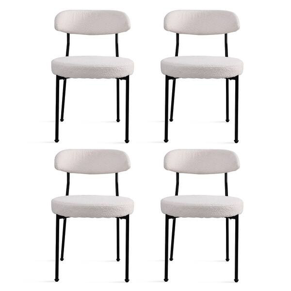 Boucle Upholstered Dining Chairs with Curved Backrest & Metal Legs Set of 4, Beige - Bed Bath & B... | Bed Bath & Beyond
