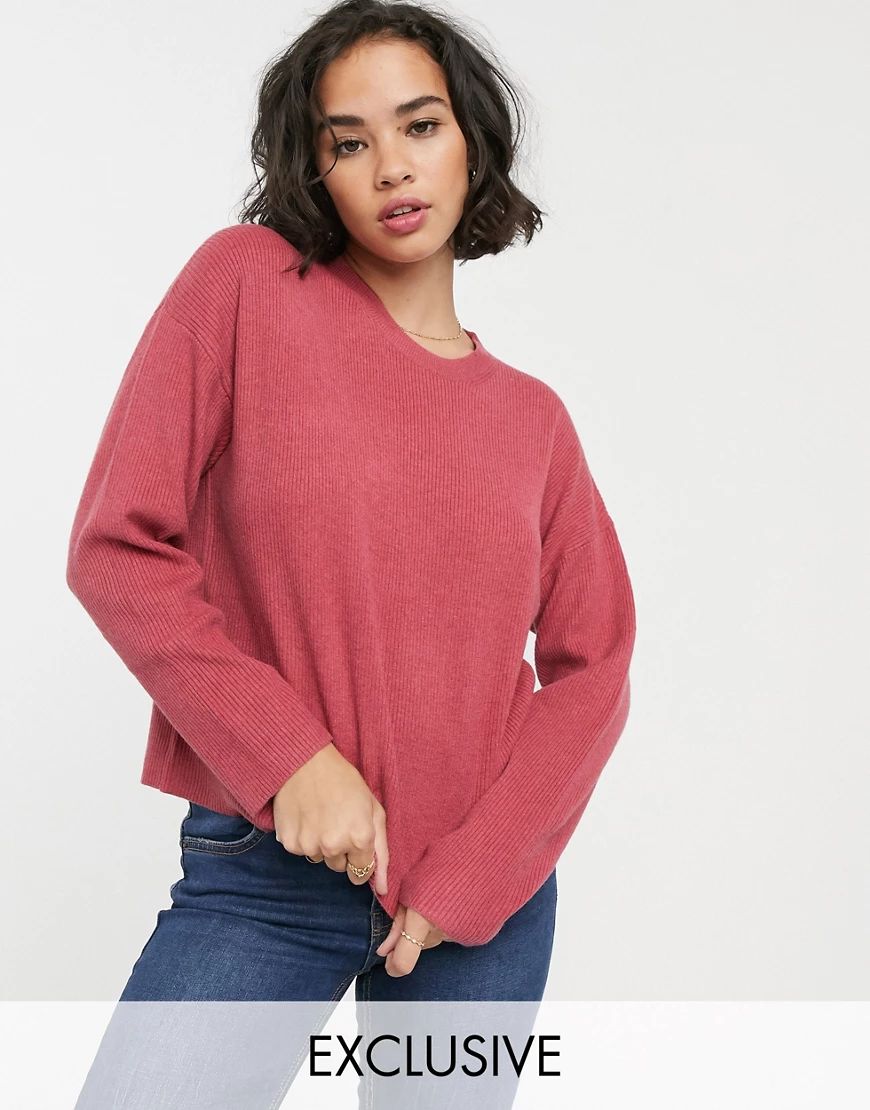 Bershka loose fit ribbed sweater in raspberry-Pink | ASOS (Global)