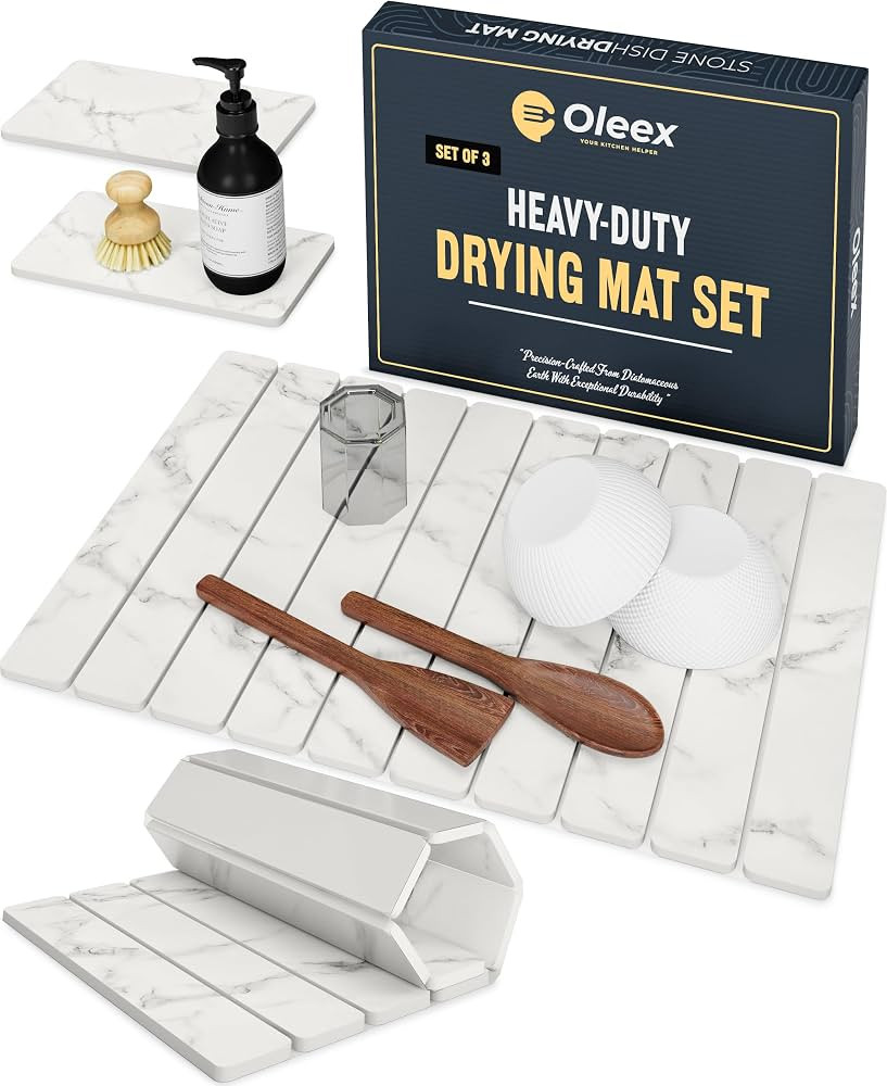 Oleex 3-Pack Stone Dish Drying Mat Set Includes 1 Large 24\u201dx16\u201d & 2 Small 4\u201dx9\u20... | Amazon (US)
