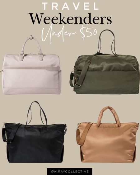 Chic looking weekenders under $50 you will want to carry on your next trip.  Here’s four styles of weekenders you need to check out.  All of them come in multiple colors.

Luggage | duffle bag | Weekender Bag | travel bags | travel in style | weekend getaway | Vacation | Vacation Bags | target finds | under $50 | target Style | Spring Break 

#Weekenderbag #affordableluggage #springbreak #luggage #dufflebbag #vacation

#LTKitbag #LTKtravel #LTKunder50