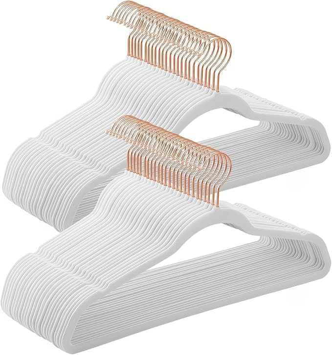 SONGMICS Slim Velvet Hangers, Non-Slip Clothes Hangers with Rose Gold Swivel Hooks, Space-Saving,... | Amazon (US)