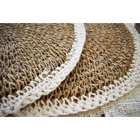 Set Of 2 Seagrass & Macrame Placemats, Dinnerware Set, Table Decor Pad, Raffia Placemat, Handwoven | Etsy (US)