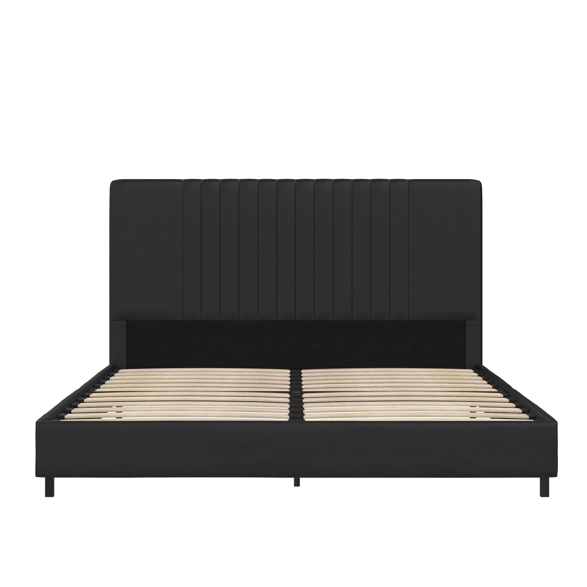 RealRooms Rio Upholstered Bed, Full, Black Faux Leather | Walmart (US)