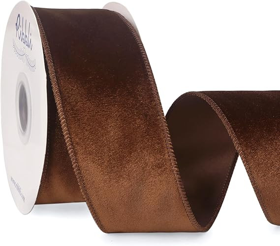Ribbli Brown Velvet Wired Ribbon 2.5 Inch Velvet with Satin Christmas Ribbon for Gift Wrapping Ch... | Amazon (US)