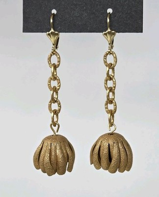 Vintage Gold Tone Flower Petals Chain Dangle Drop Pierced Earrings 2.5 Inches | eBay US