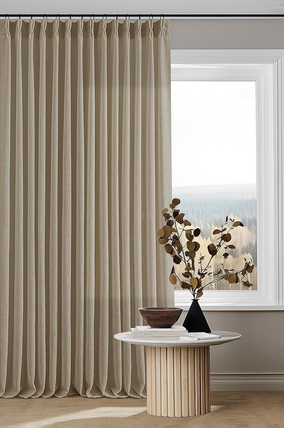 Grey Beige Pinch Pleated Linen Curtains 92 Inches Long 2 Panels for Living Room Bedroom Memory Tr... | Amazon (US)